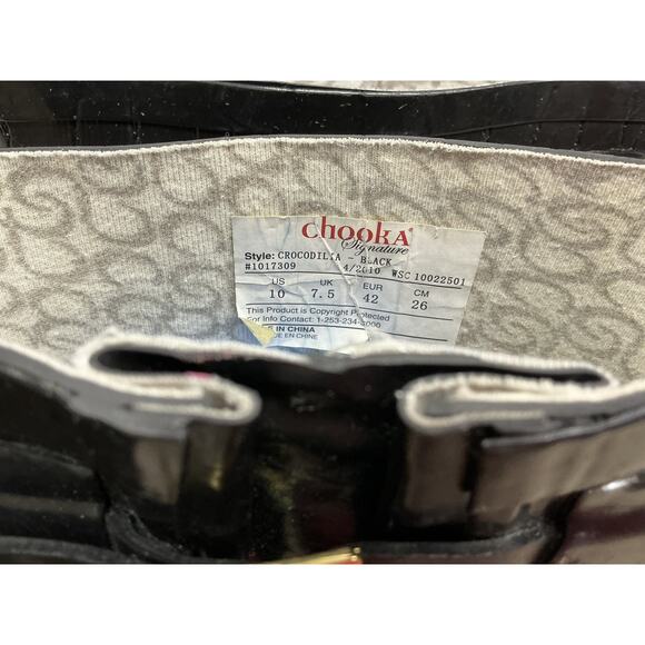 Chooka Signature Crocodilia Black Print Women Rain Boots Sz 10 Buckle Mid Calf - Picture 10 of 13